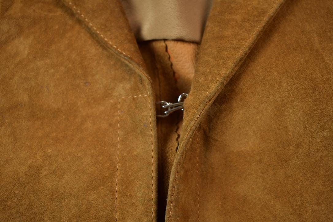 Vintage 1980s Dantelli Clasp Closure Suede Leather Coat Women's Small from propervintagecanada