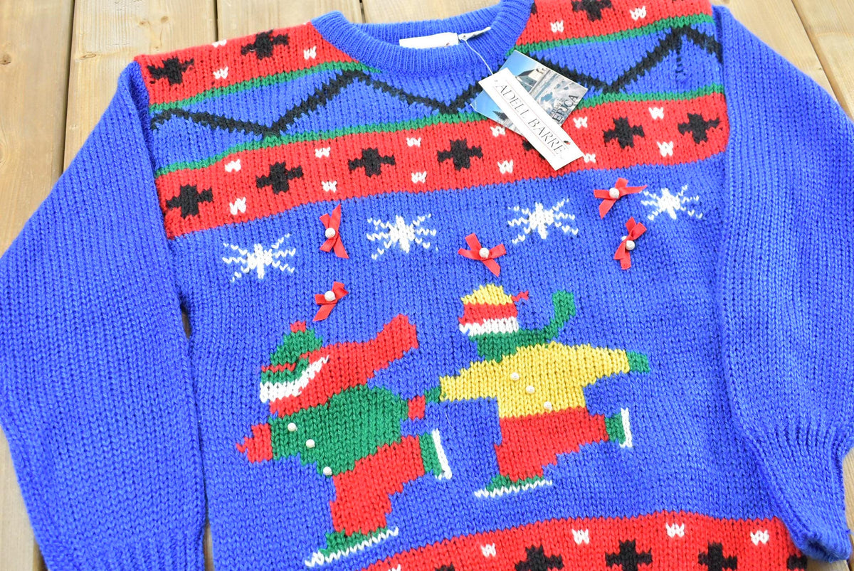 Vintage 1980s Deadstock Adell Barre Ice Skating Knit Ugly Christmas Sweater Men's S from propervintagecanada