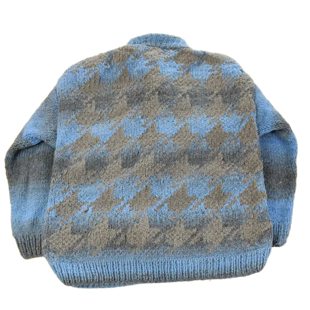 Vintage 1980s Del Mundo Wool Hand Knit Full Zip Sweater Men's Large from propervintagecanada