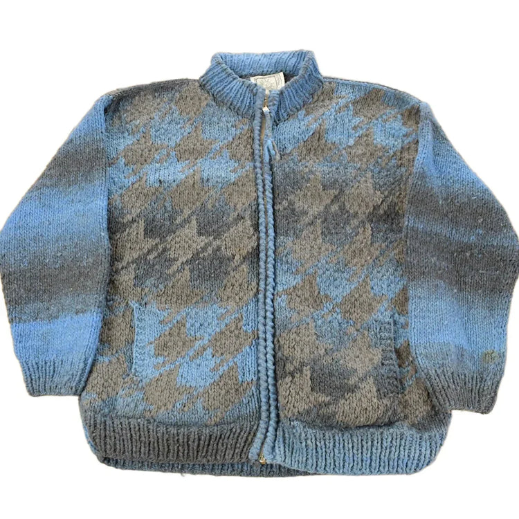 Vintage 1980s Del Mundo Wool Hand Knit Full Zip Sweater Men's Large from propervintagecanada