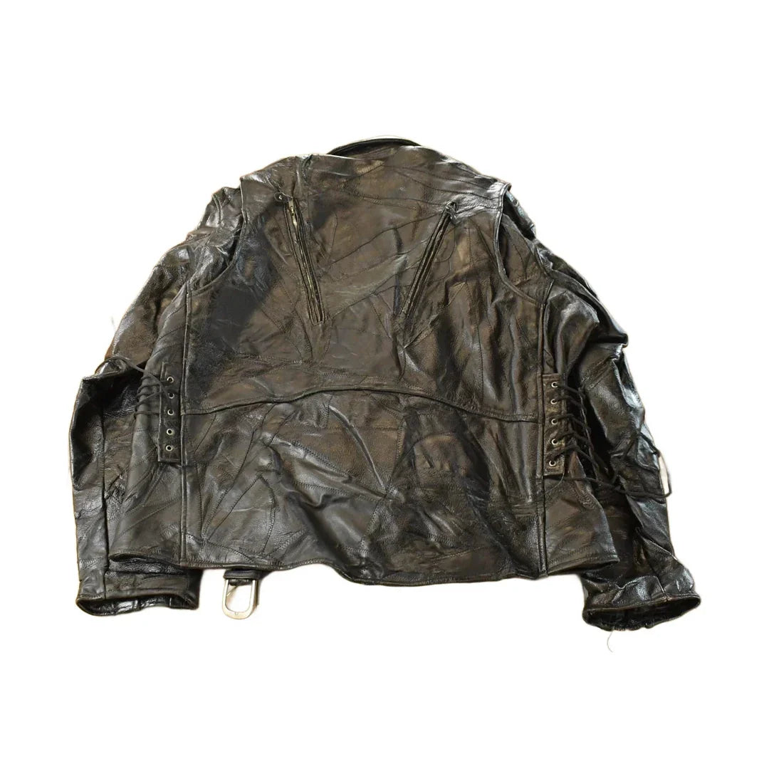 Vintage 1980s Diamond Plate Buffalo Leather Biker Motorcycle Jacket Men's 2XL from propervintagecanada