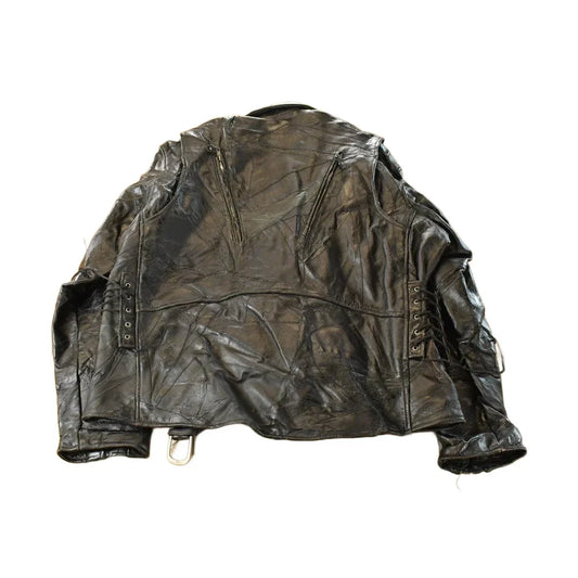 Vintage 1980s Diamond Plate Buffalo Leather Biker Motorcycle Jacket Men's 2XL from propervintagecanada