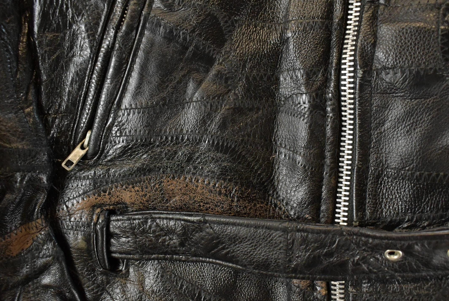 Vintage 1980s Diamond Plate Buffalo Leather Biker Motorcycle Jacket Men's 2XL from propervintagecanada