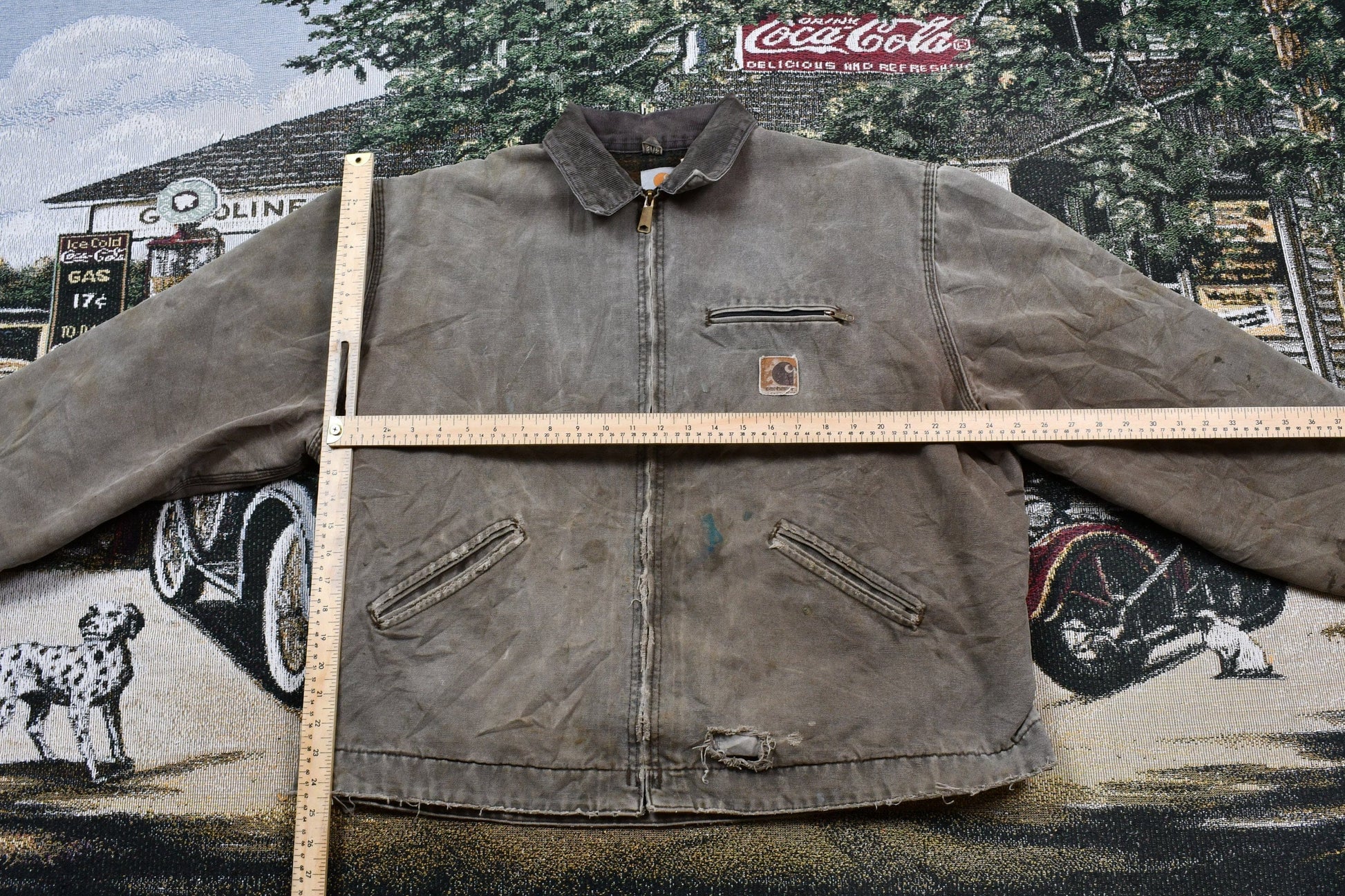 Vintage 1980s Distressed Carhartt Blanket Lined Detroit Jacket Men's 2XL from propervintagecanada