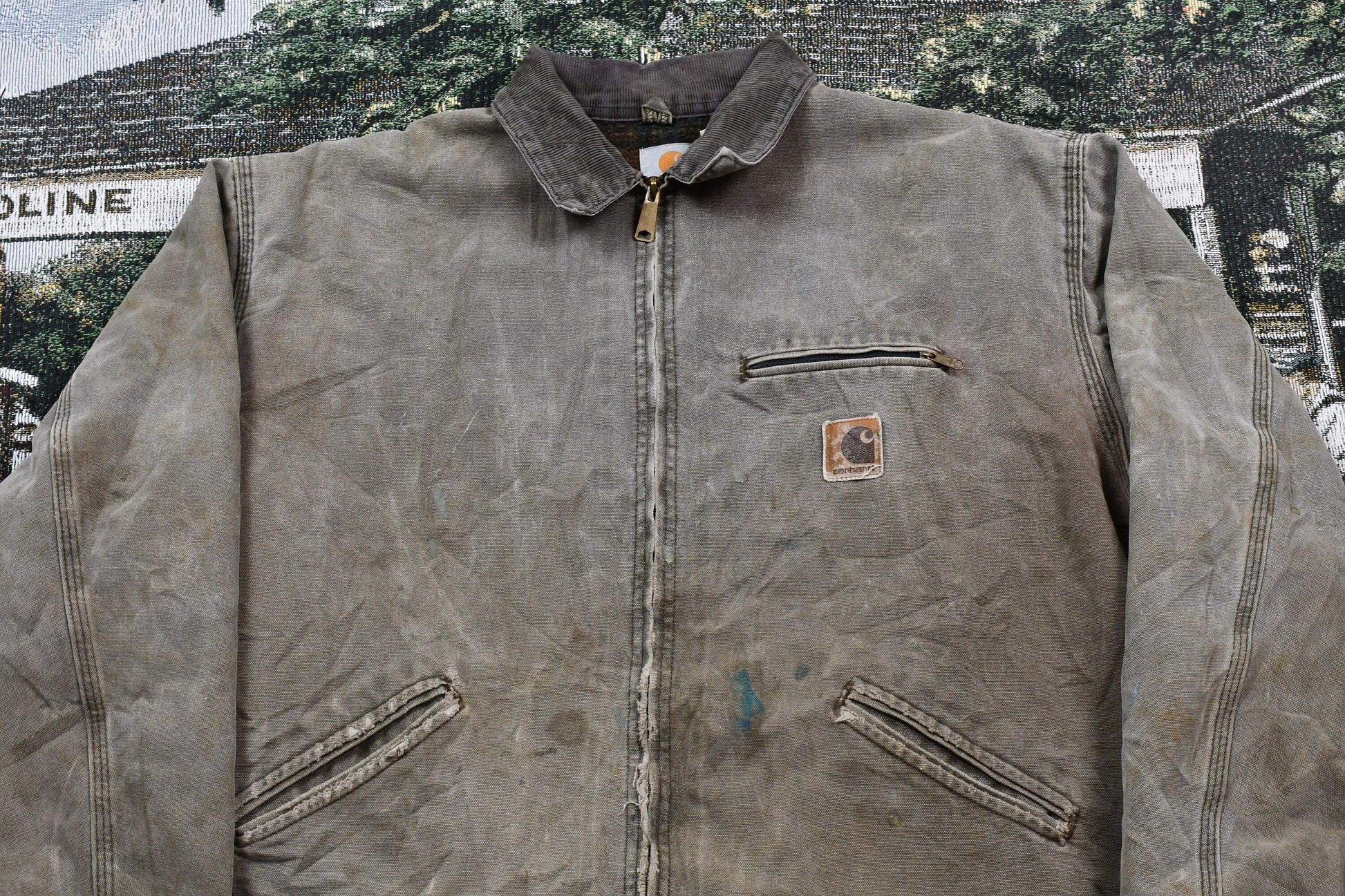 Vintage 1980s Distressed Carhartt Blanket Lined Detroit Jacket Men's 2XL from propervintagecanada