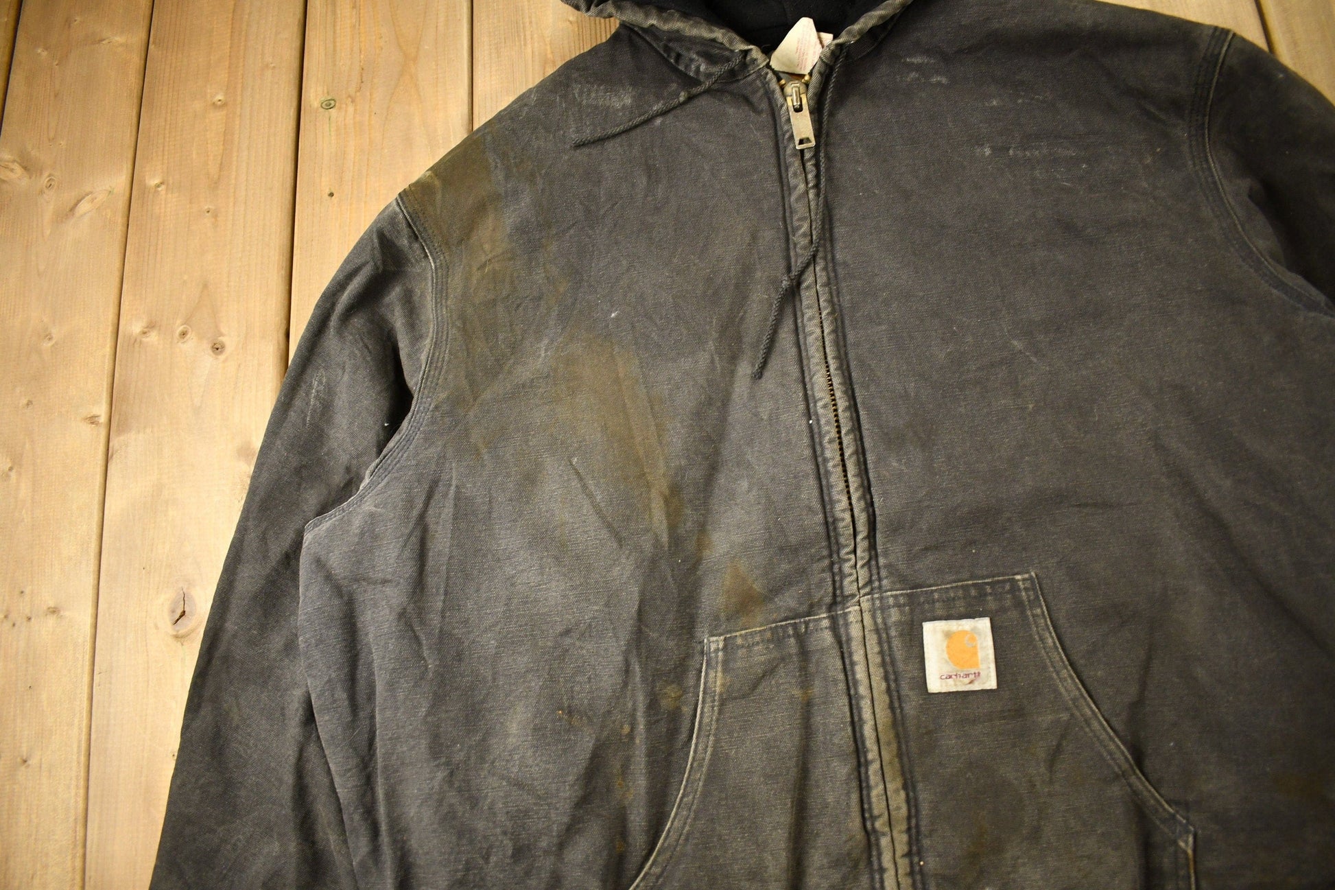 Vintage 1980s Distressed Carhartt Hooded Work Jacket Men's 2XL from propervintagecanada
