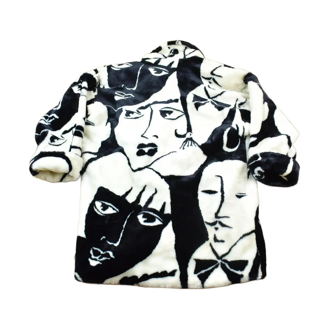Vintage 1980s Donny Brook Abstract Art Face Graphic Over Coat Men's Large from propervintagecanada