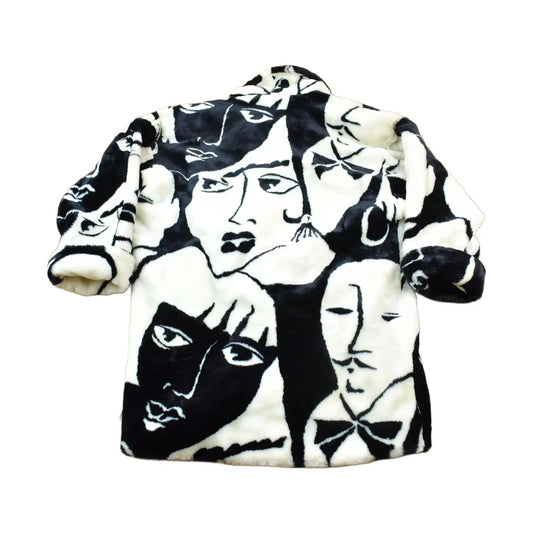 Vintage 1980s Donny Brook Abstract Art Face Graphic Over Coat Men's Large from propervintagecanada