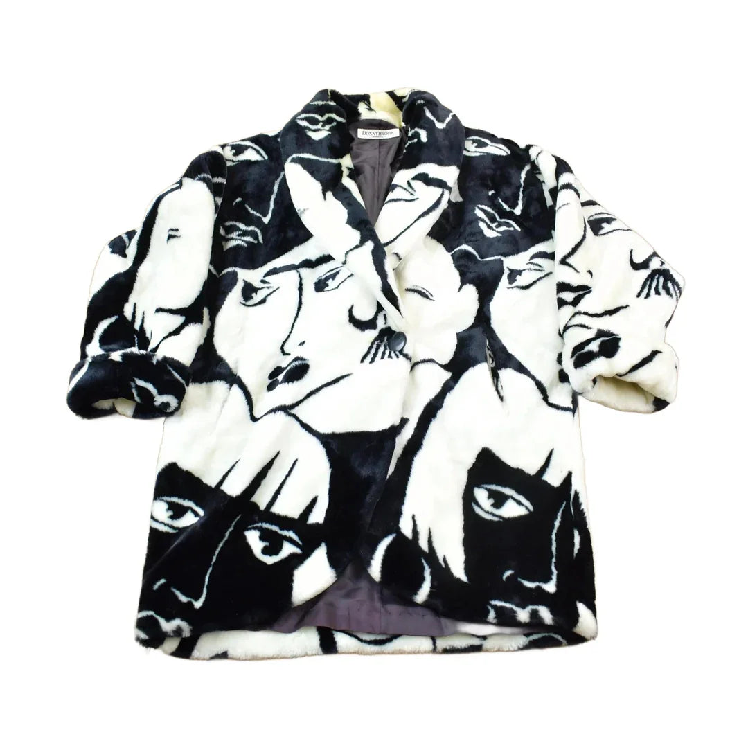 Vintage 1980s Donny Brook Abstract Art Face Graphic Over Coat Men's Large from propervintagecanada