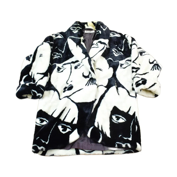Vintage 1980s Donny Brook Abstract Art Face Graphic Over Coat Men's Large from propervintagecanada