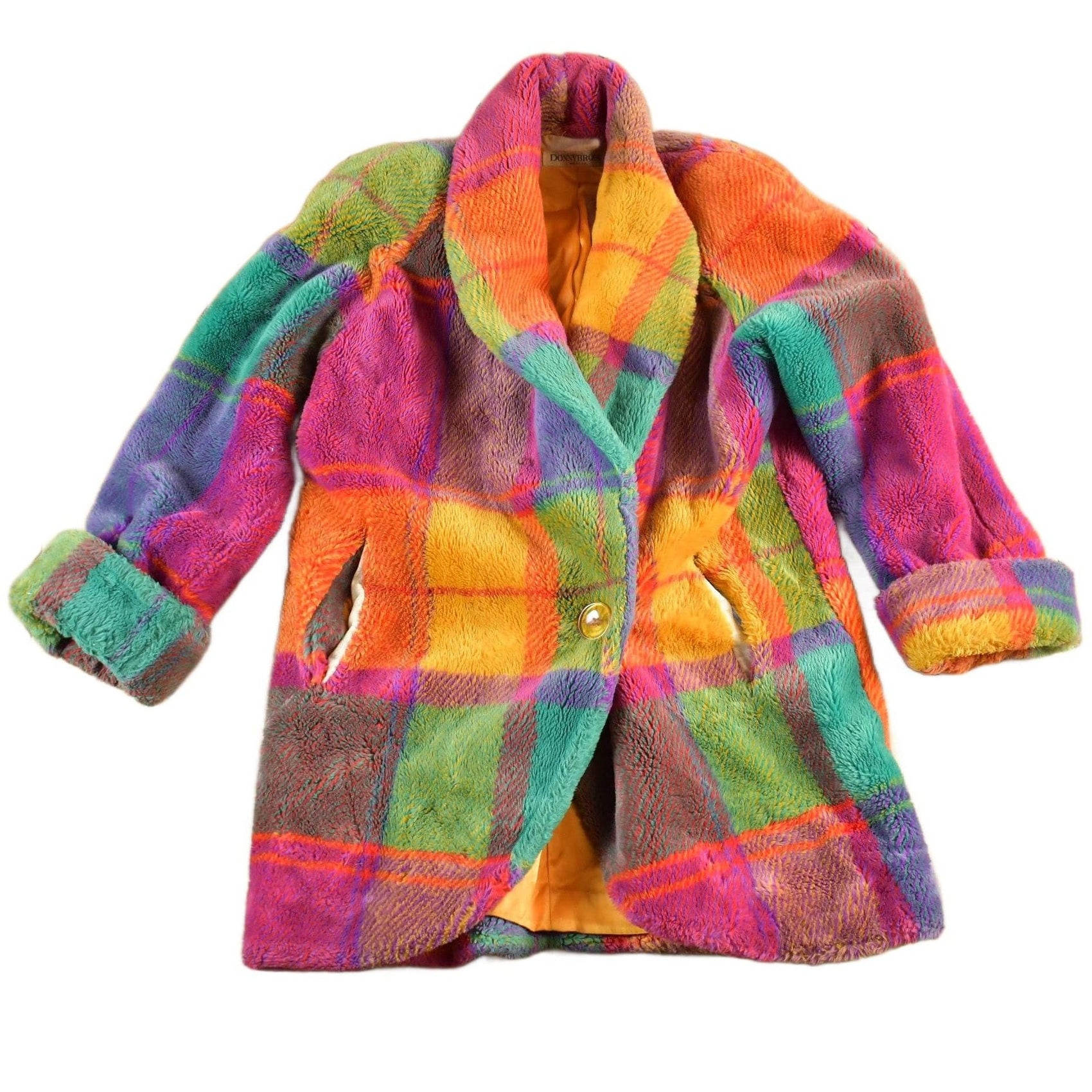 Vintage 1980s Donny Brook Multi Color Plaid Over Coat Women's L from propervintagecanada