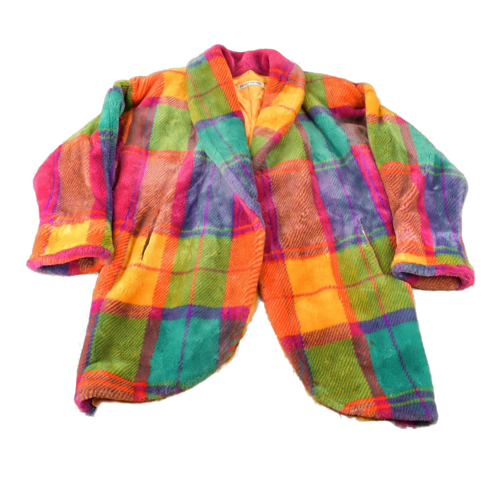 Vintage 1980s Donny Brook Multi Color Plaid Over Coat Women's XL from propervintagecanada