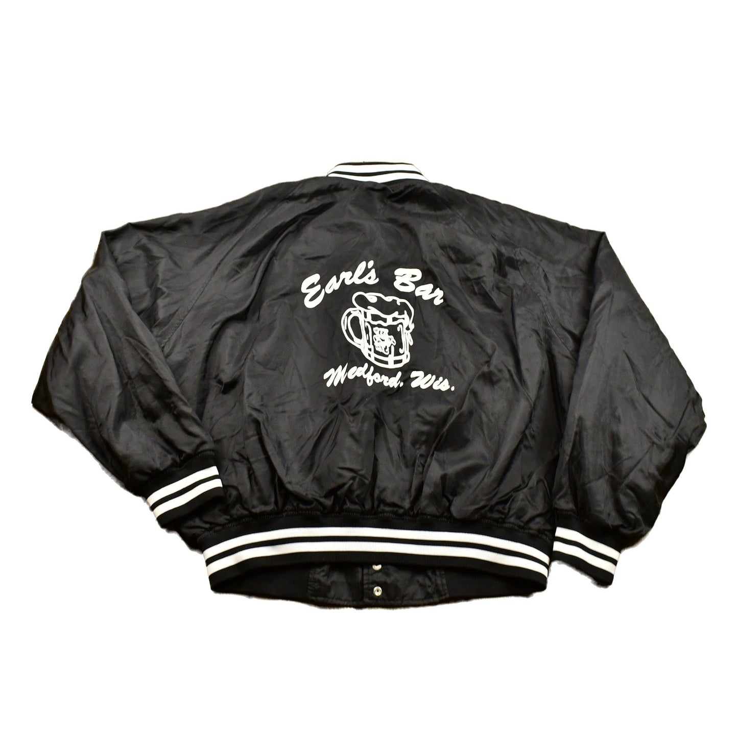 Vintage 1980s Earl's Bar Satin Bomber Windbreaker Men's XL from propervintagecanada