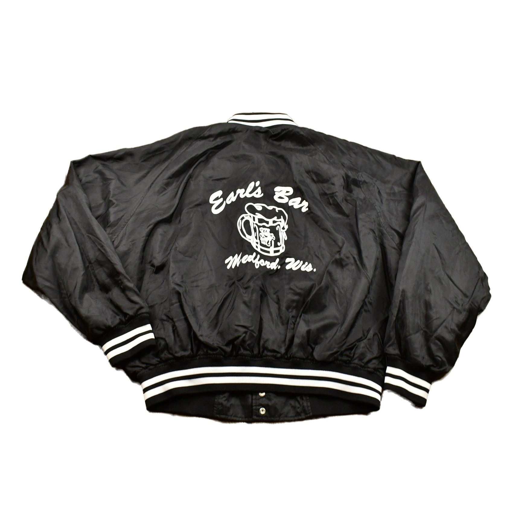 Vintage 1980s Earl's Bar Satin Bomber Windbreaker Men's XL from propervintagecanada