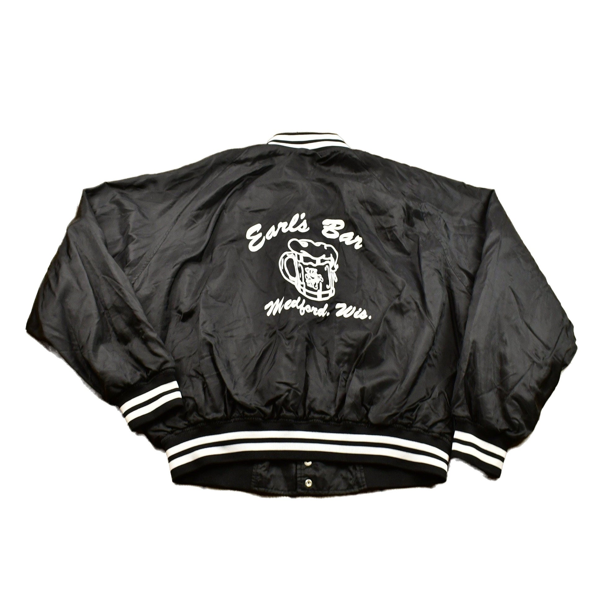 Vintage 1980s Earl's Bar Satin Bomber Windbreaker Men's XL from propervintagecanada