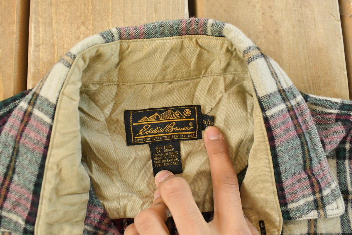 Vintage 1980s Eddie Bauer Wool Flannel Button Up Shirt Men's Large from propervintagecanada