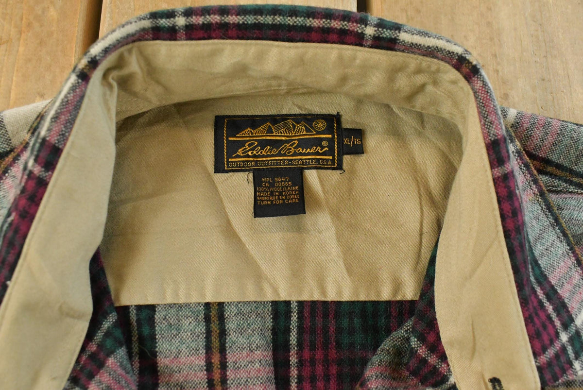 Vintage 1980s Eddie Bauer Wool Flannel Button Up Shirt Men's XL from propervintagecanada