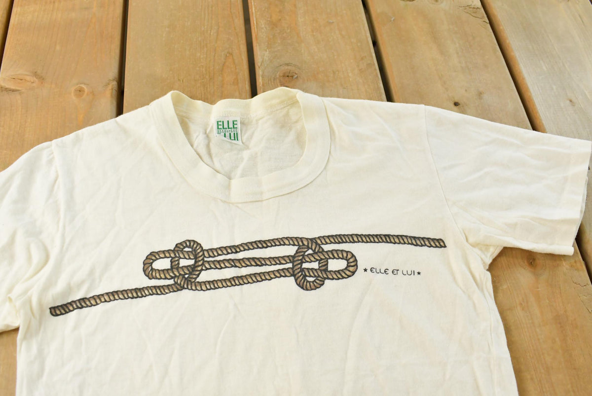 Vintage 1980s Elle et Lui Nautical Ropes Graphic T Shirt Womens S from propervintagecanada