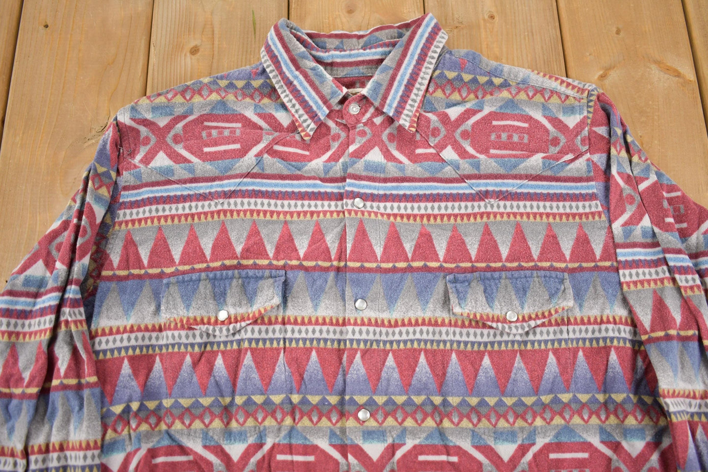 Vintage 1980s Ely Cattleman South Western Style Button Up Rodeo Aztec Shirt Men's Large from propervintagecanada