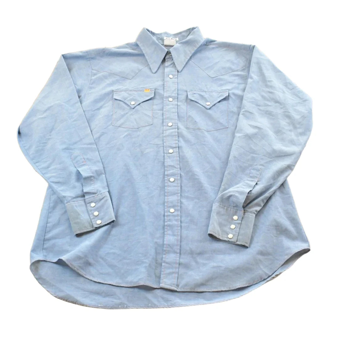 Vintage 1980s Ely Plains Chambray Button Up Shirt Men's XL from propervintagecanada