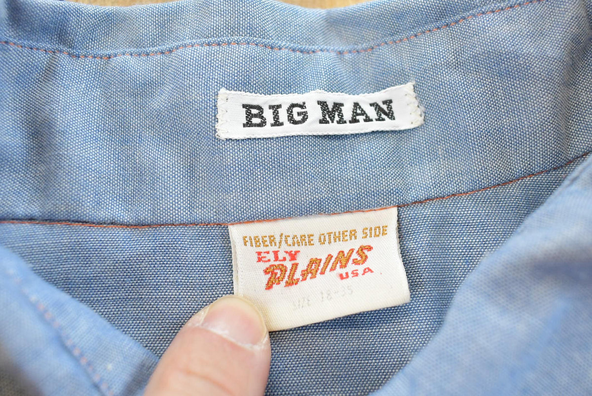 Vintage 1980s Ely Plains Chambray Button Up Shirt Men's XL from propervintagecanada