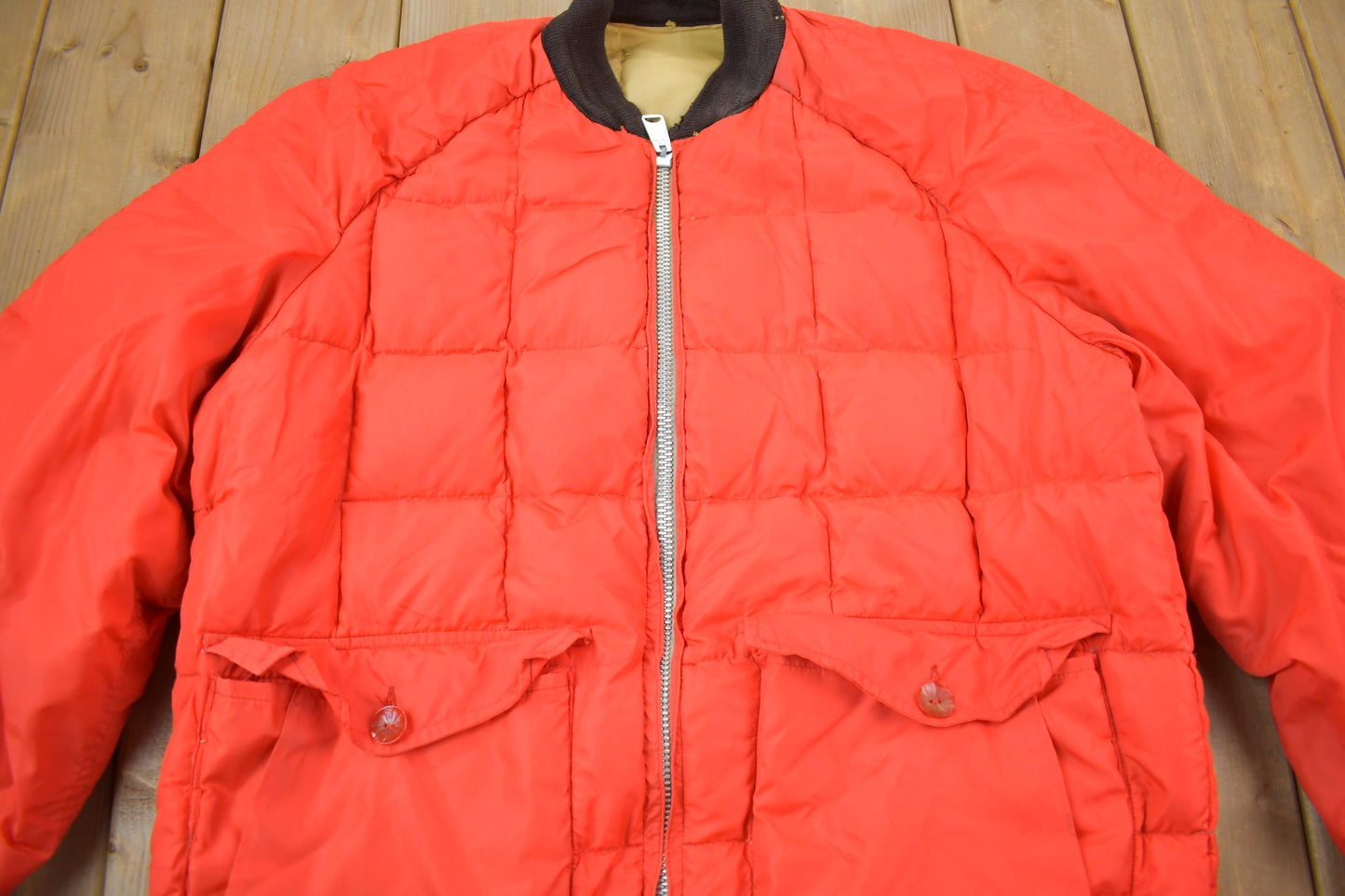 Vintage 1980s Falcon Brand Woods Reversible Goose Down Bomber Jacket Made In Canada Men's Large from propervintagecanada