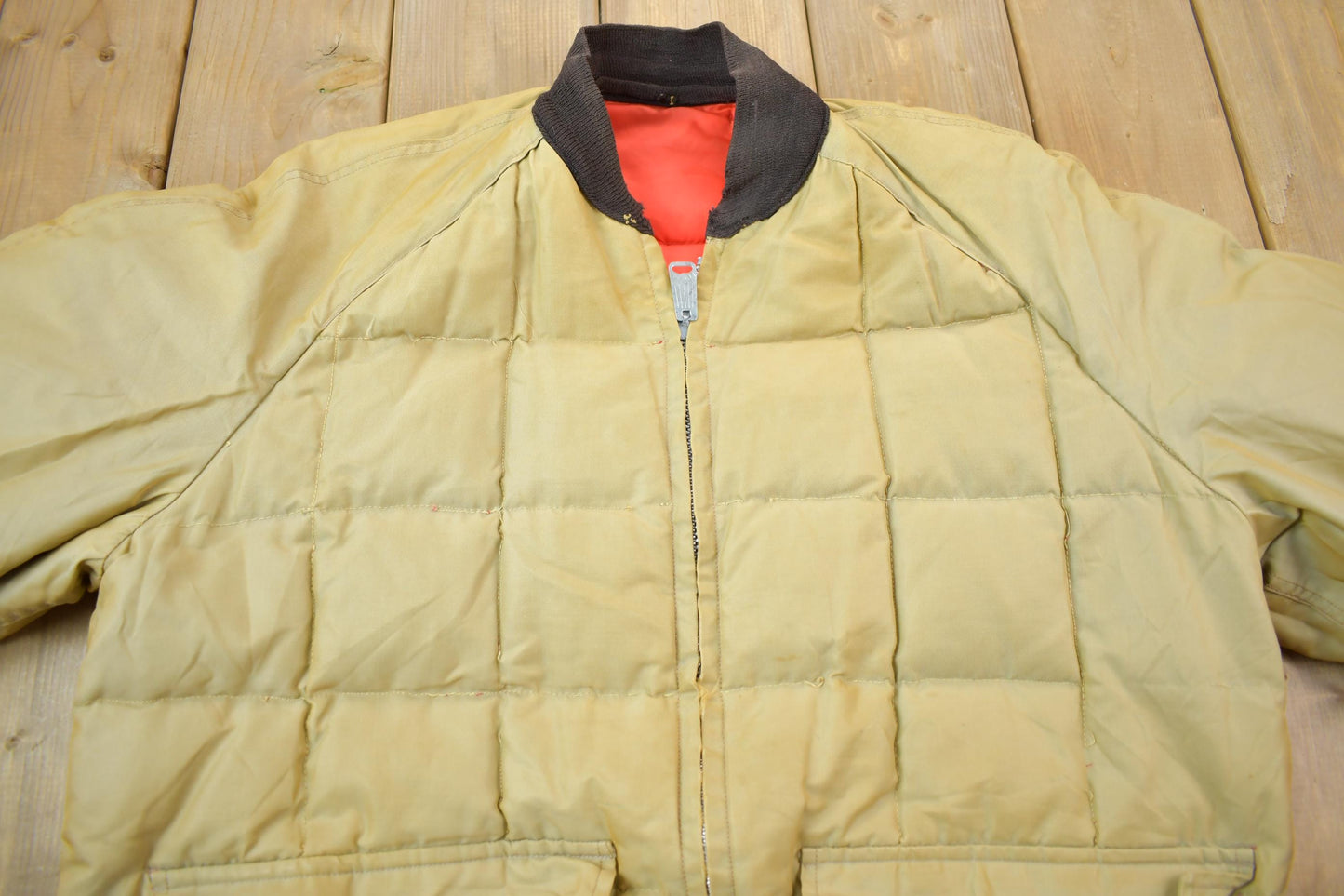 Vintage 1980s Falcon Brand Woods Reversible Goose Down Bomber Jacket Made In Canada Men's Large from propervintagecanada