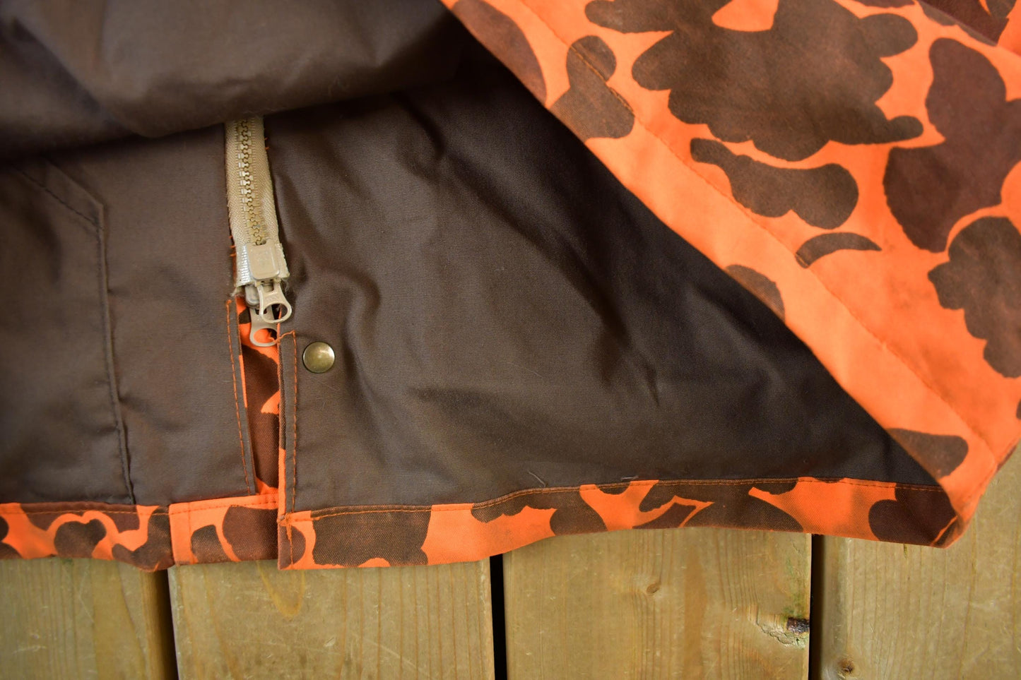 Vintage 1980s Fieldline Goretex Orange Camo Parka Jacket Men's XL from propervintagecanada