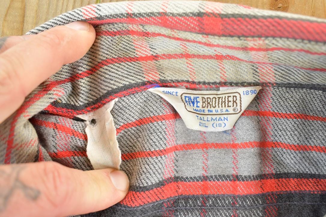 Vintage 1980s Five Brother Plaid Flannel Button Up Shirt Mens XL from propervintagecanada