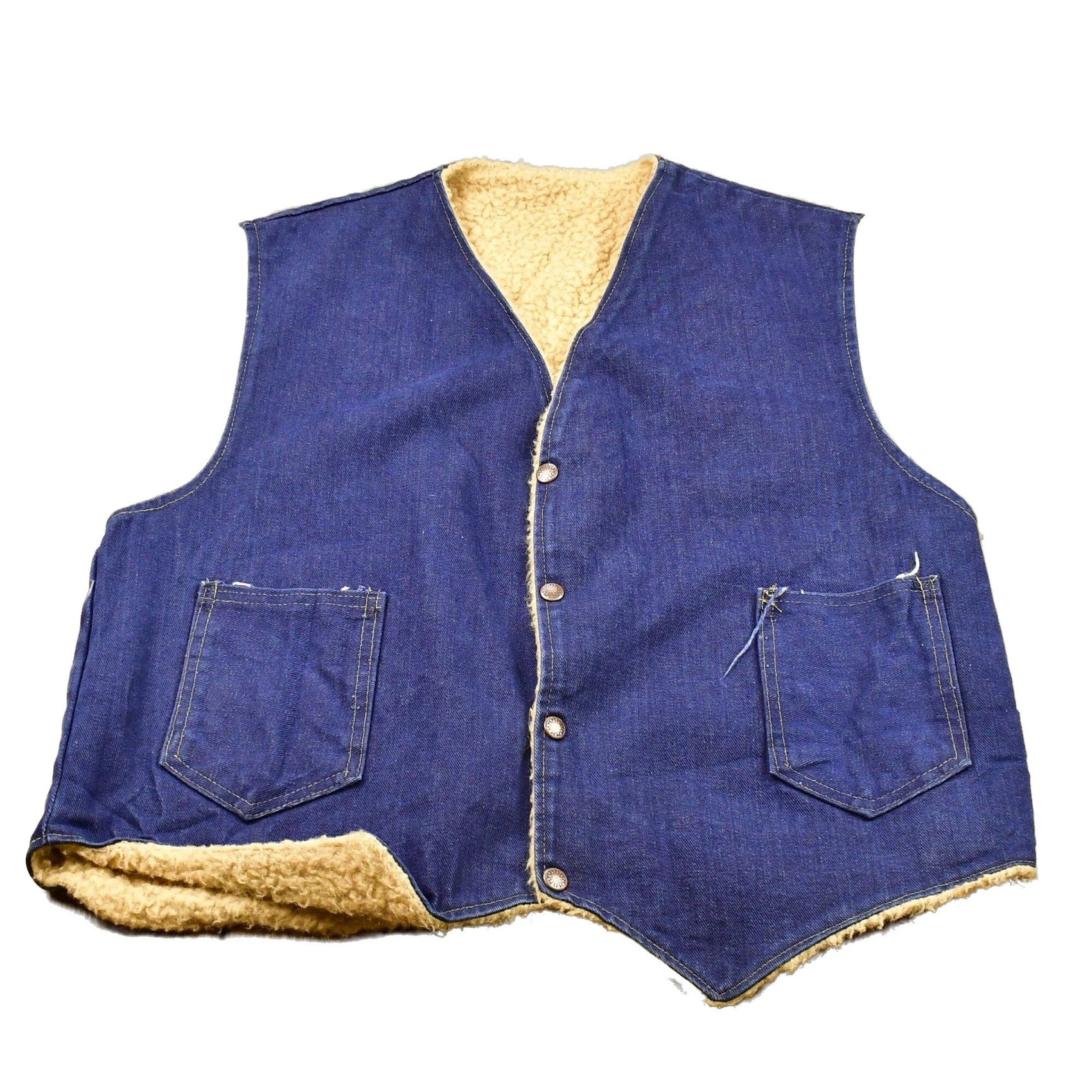 Vintage 1980s Fleece Lined Denim Button Up Vest Men's M from propervintagecanada