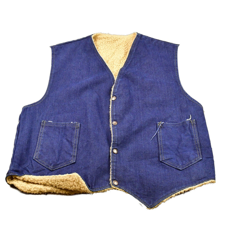 Vintage 1980s Fleece Lined Denim Button Up Vest Men's M from propervintagecanada