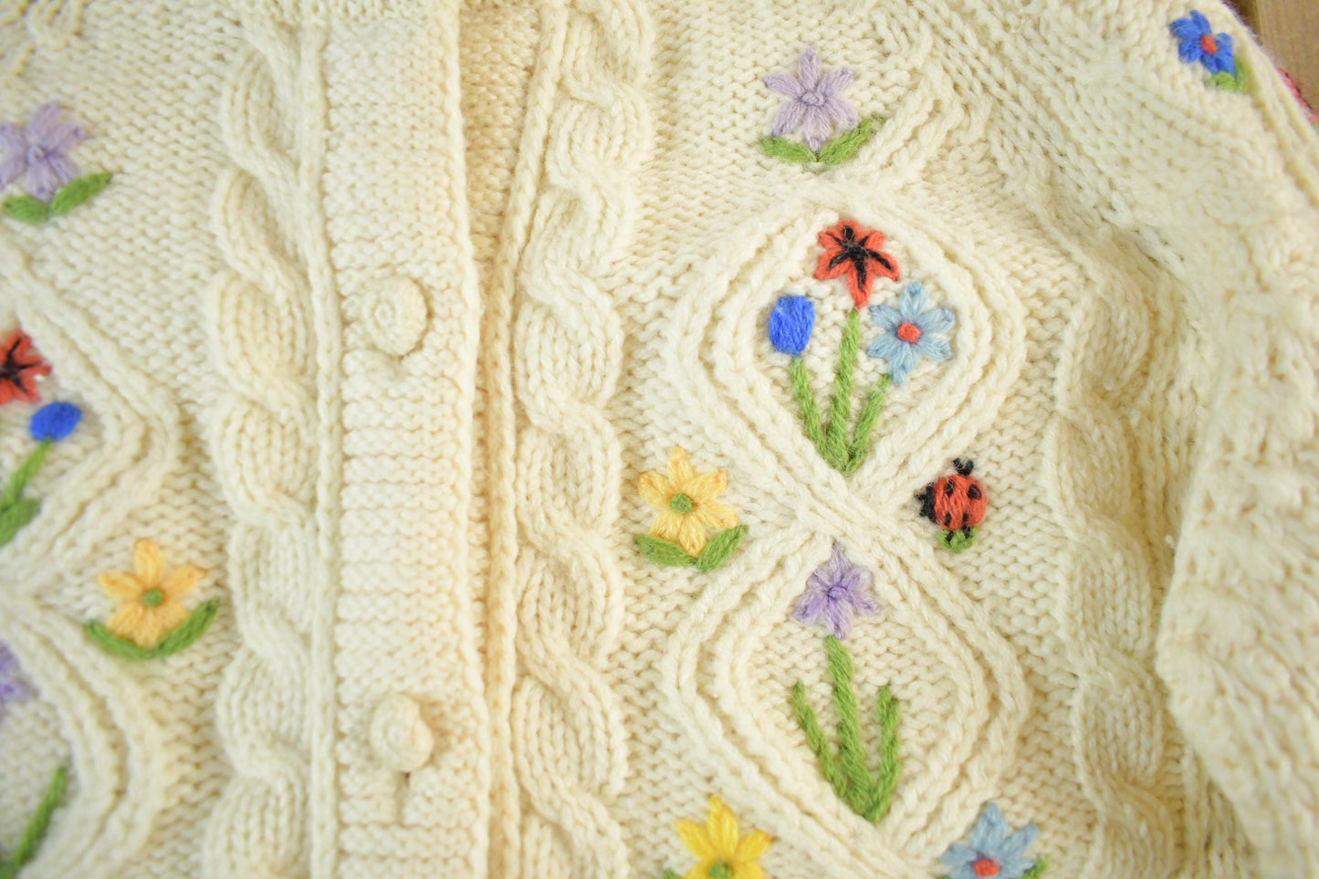 Vintage 1980s Floral Knit Cardigan Sweater Women's Medium from propervintagecanada