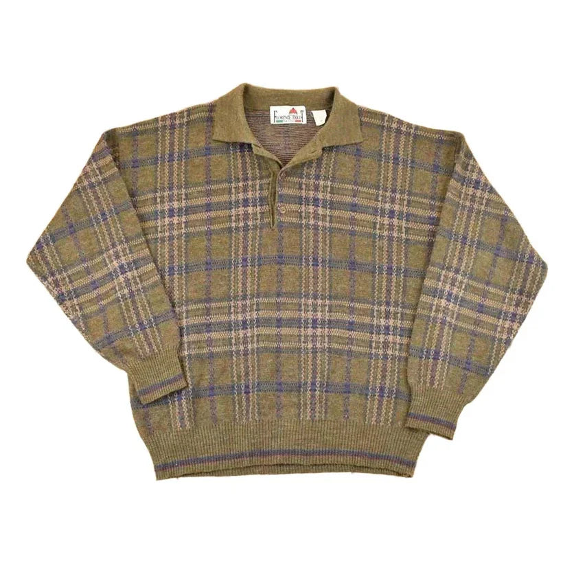 Vintage 1980s Florence Tricot Quarter Button Knit Sweater Men's L from propervintagecanada