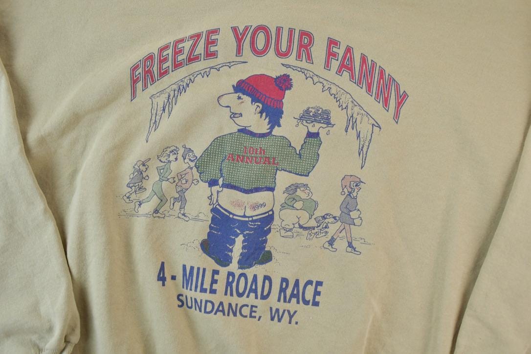 Vintage 1980s Freeze Your Fanny Funny Cartoon Crewneck Sweatshirt Men's XL from propervintagecanada