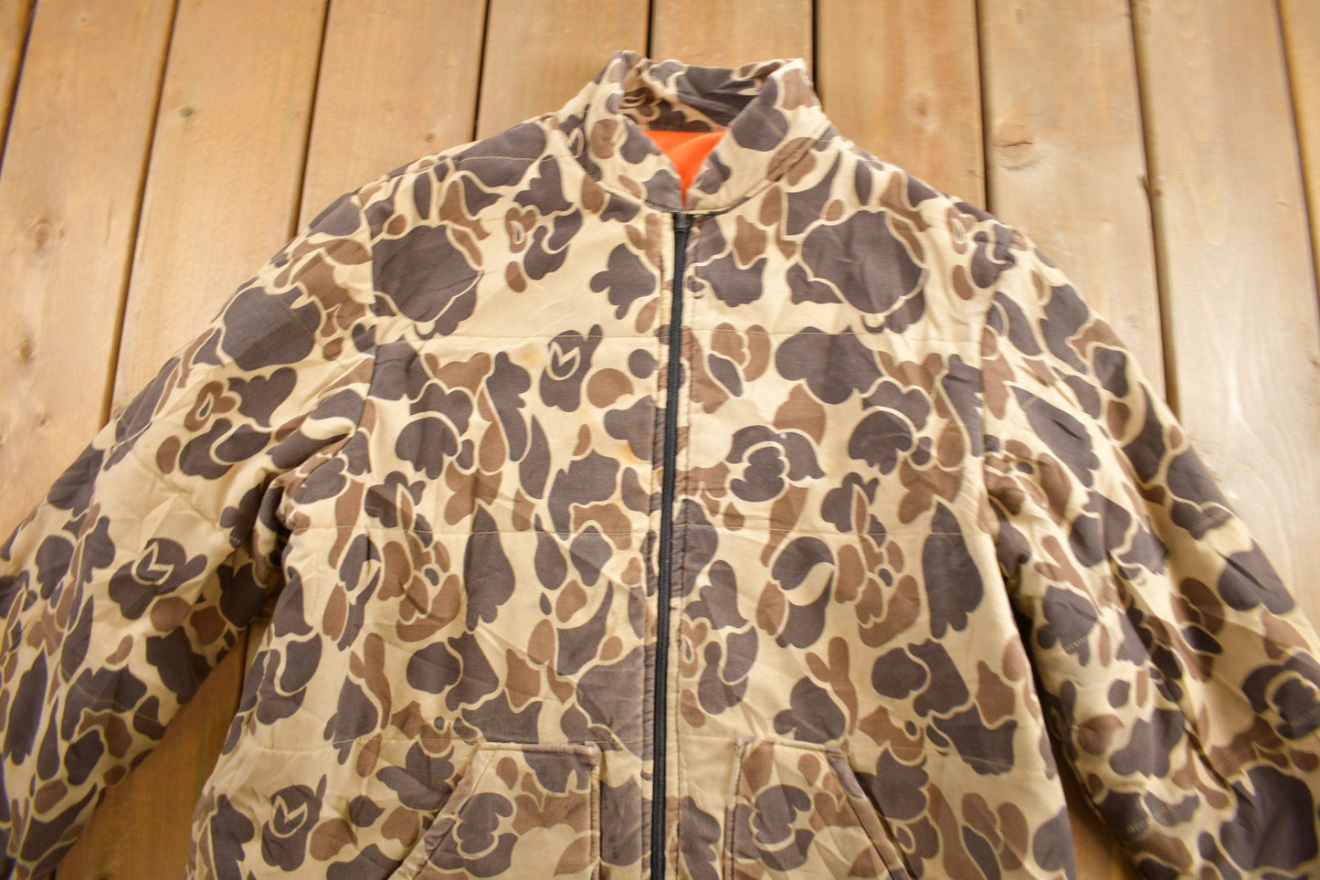 Vintage 1980s Frog Camo Reversible Hi Vis Hunting Jacket Men's XL from propervintagecanada