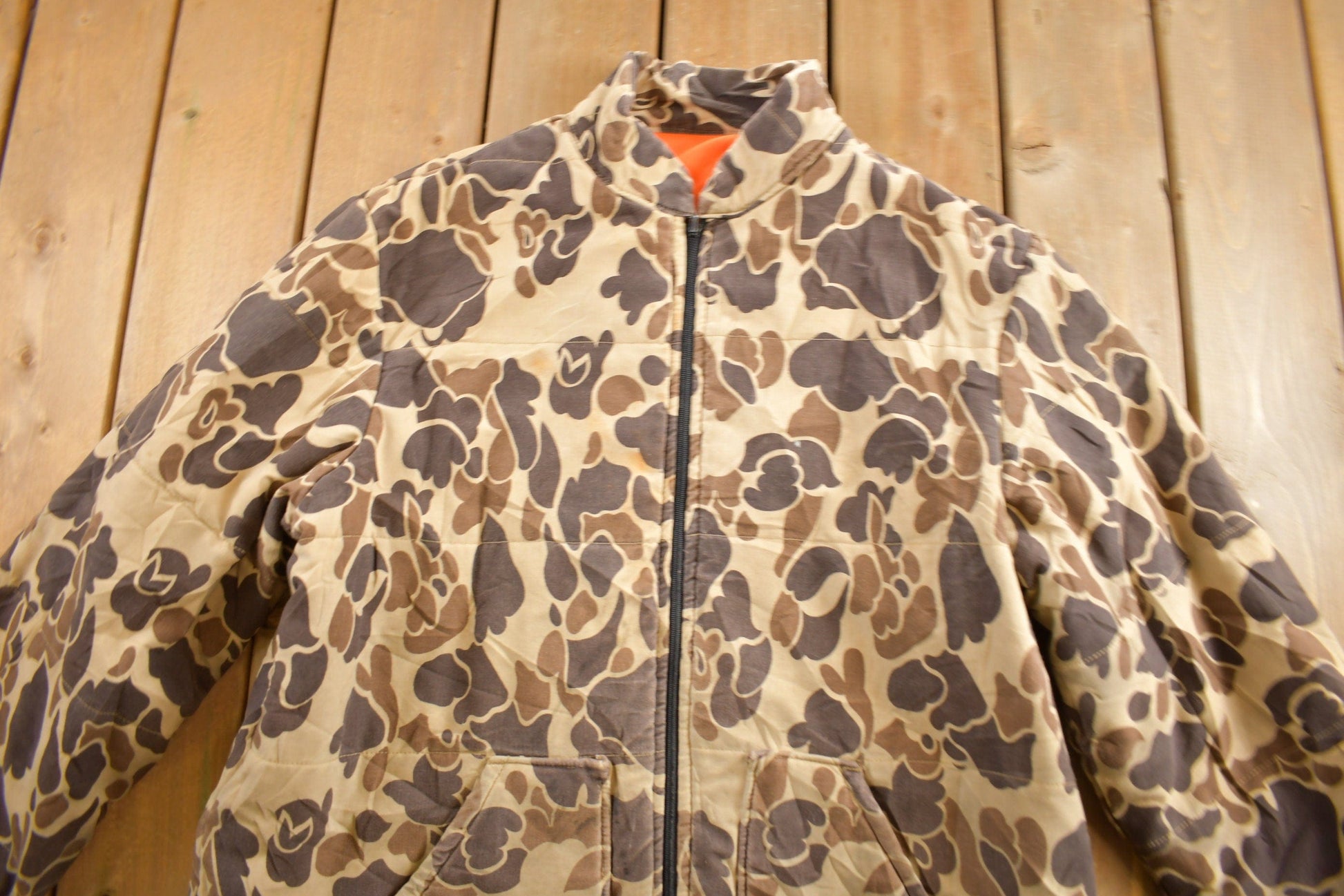 Vintage 1980s Frog Camo Reversible Hi Vis Hunting Jacket Men's XL from propervintagecanada