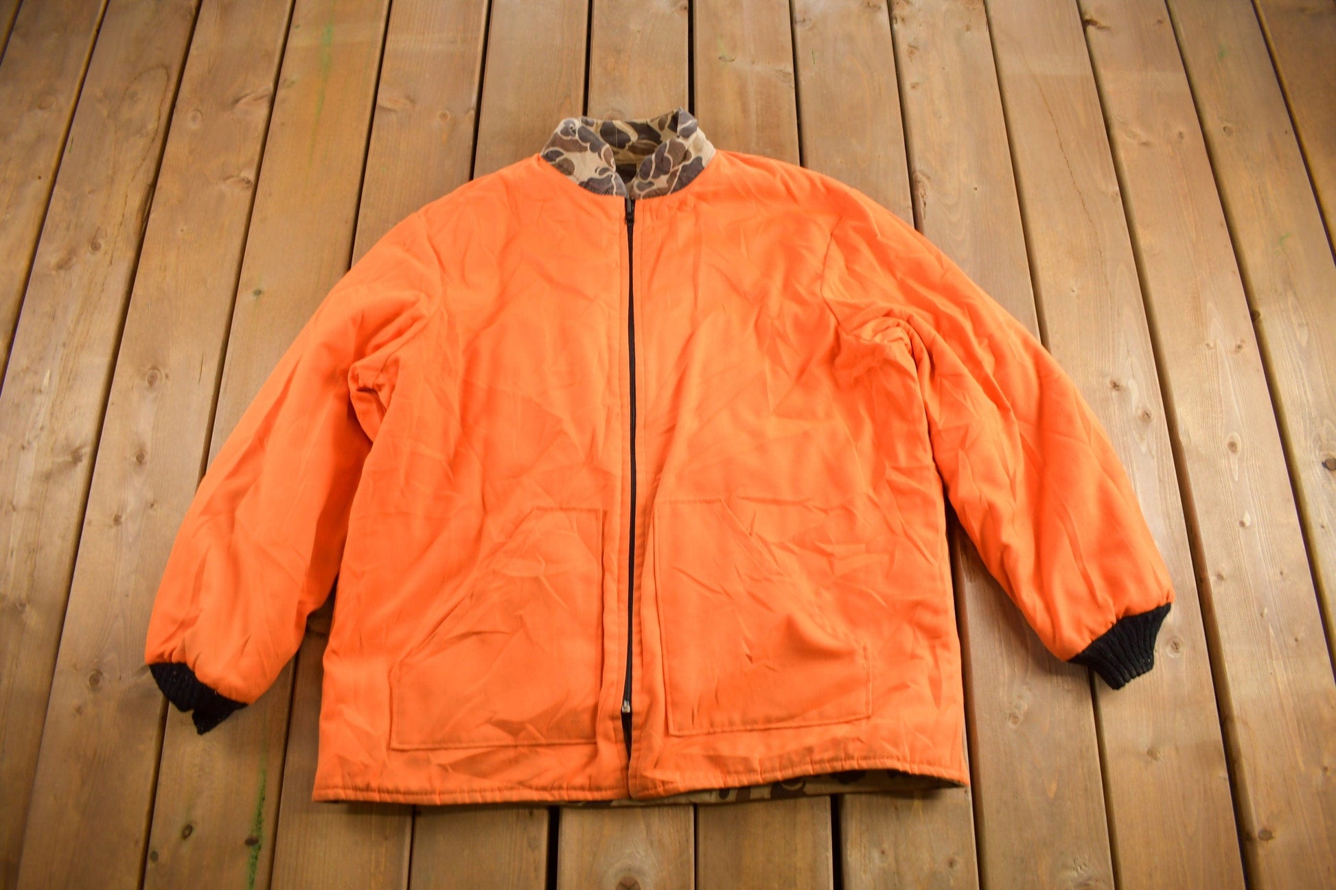 Vintage 1980s Frog Camo Reversible Hi Vis Hunting Jacket Men's XL from propervintagecanada