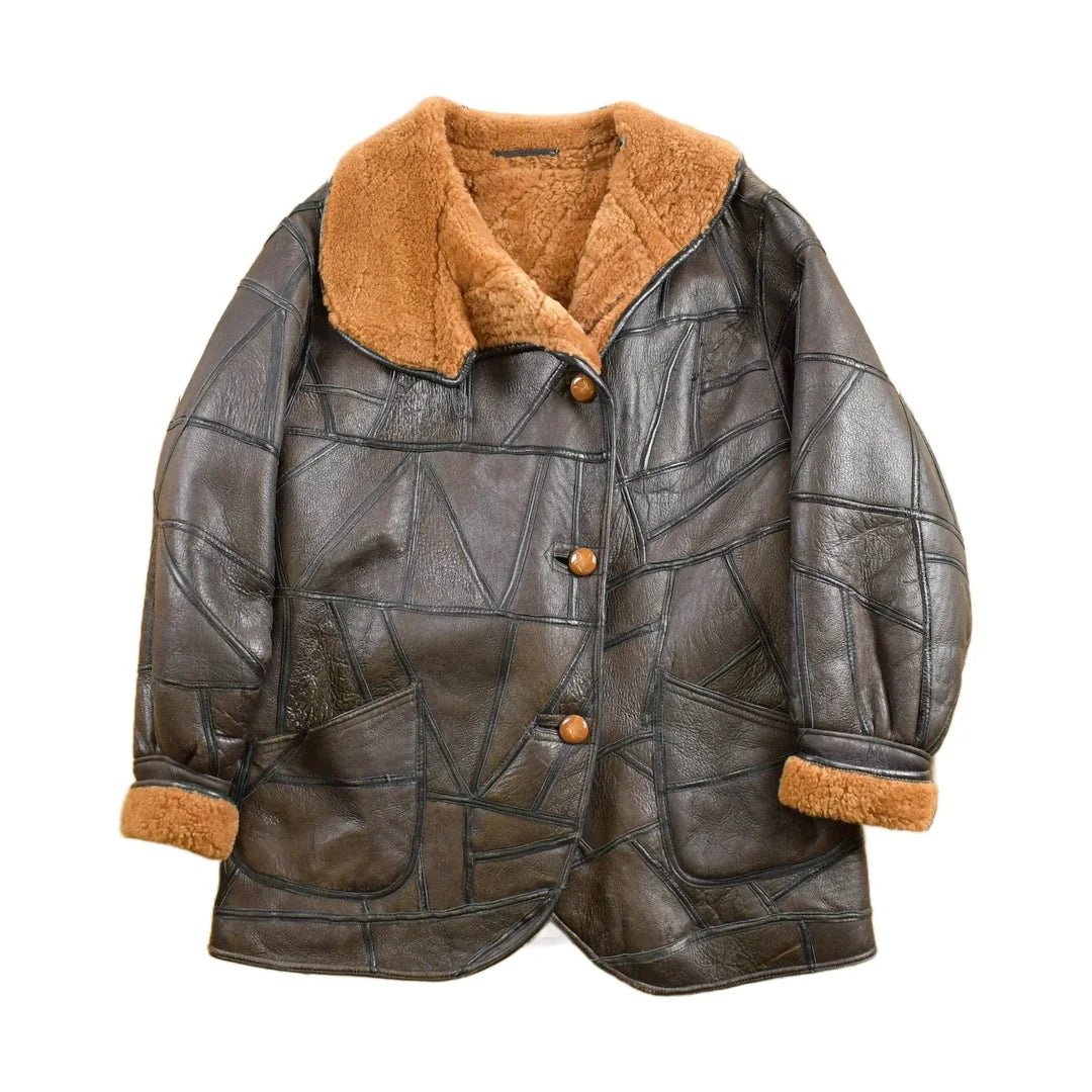 Vintage 1980s Fur Lined Patchwork Leather Jacket Men's Large from propervintagecanada