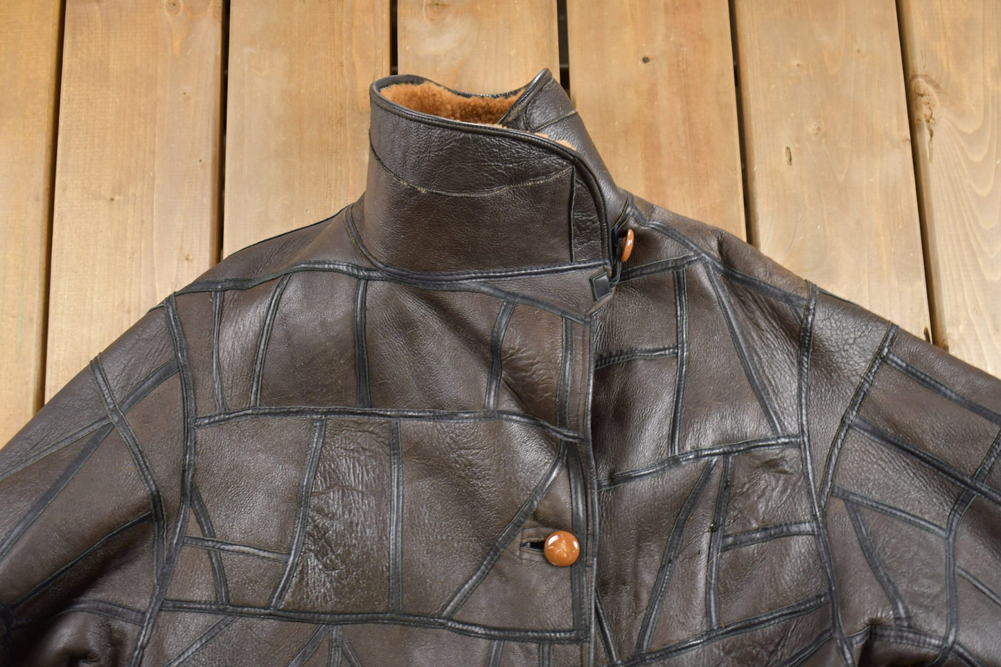 Vintage 1980s Fur Lined Patchwork Leather Jacket Men's Large from propervintagecanada