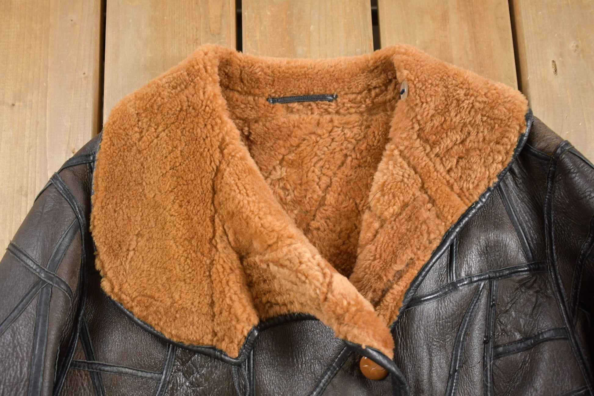 Vintage 1980s Fur Lined Patchwork Leather Jacket Men's Large from propervintagecanada
