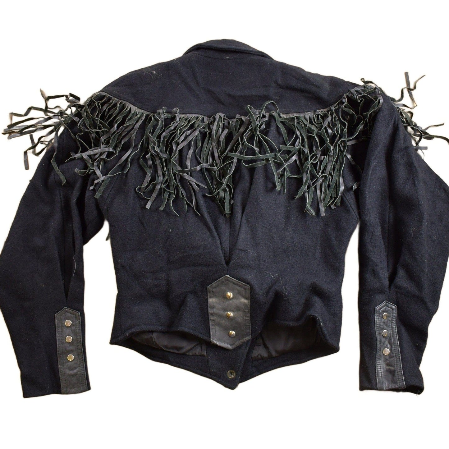 Vintage 1980s G4000 Wool And Leather Johnathan Stevens Western Fringe Jacket Women's S from propervintagecanada