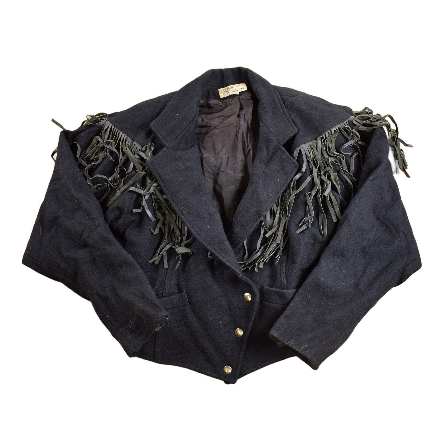 Vintage 1980s G4000 Wool And Leather Johnathan Stevens Western Fringe Jacket Women's S from propervintagecanada