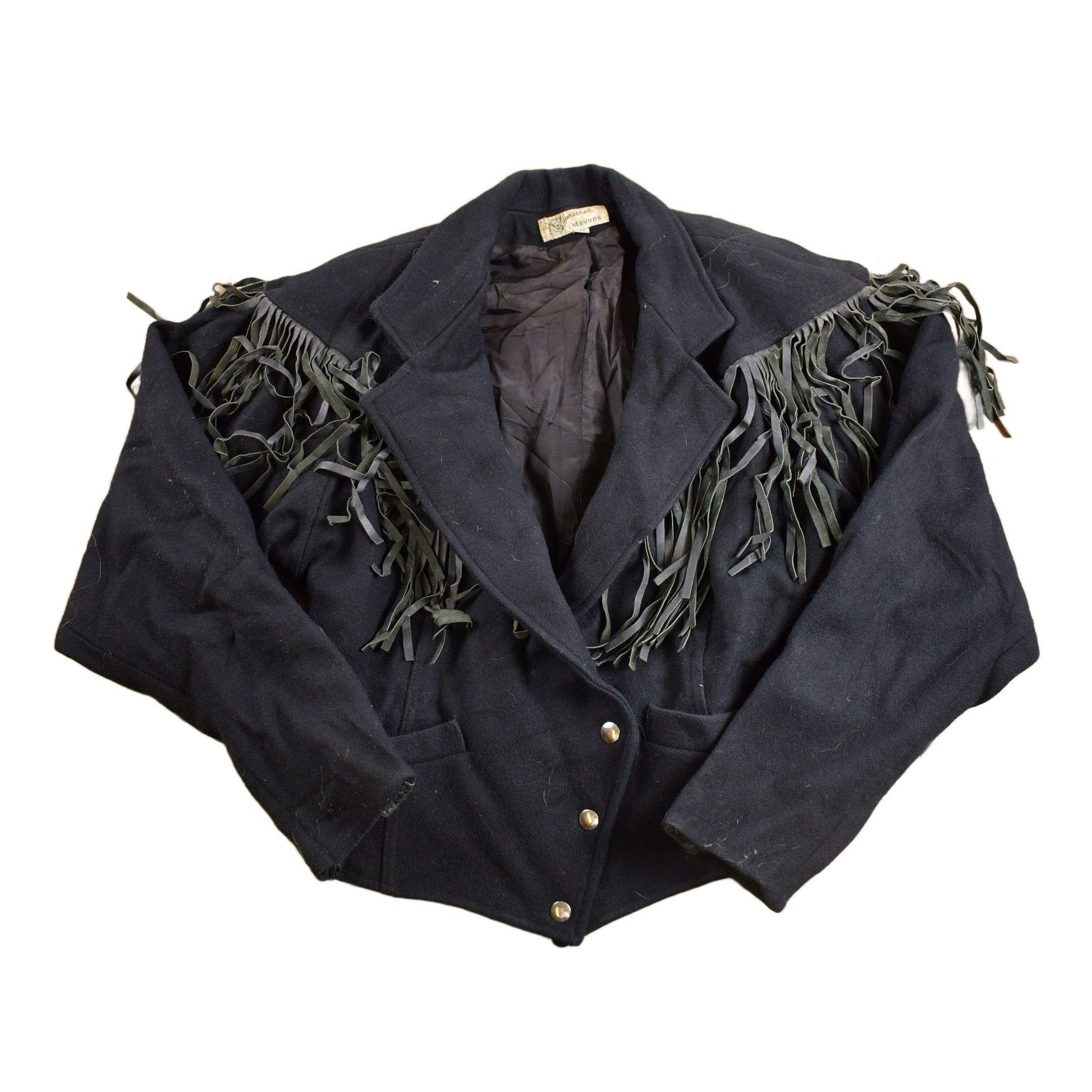 Vintage 1980s G4000 Wool And Leather Johnathan Stevens Western Fringe Jacket Women's S from propervintagecanada