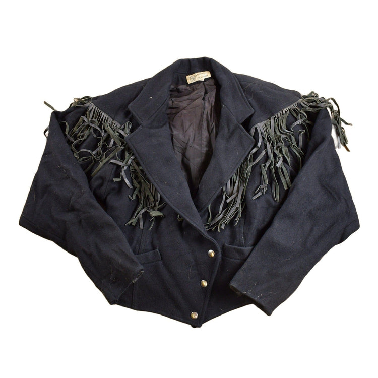 Vintage 1980s G4000 Wool And Leather Johnathan Stevens Western Fringe Jacket Women's S from propervintagecanada