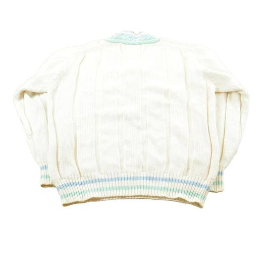 Vintage 1980s Gant Hand Framed Cable Knit Cotton Knit V-neck Sweater Mens from propervintagecanada