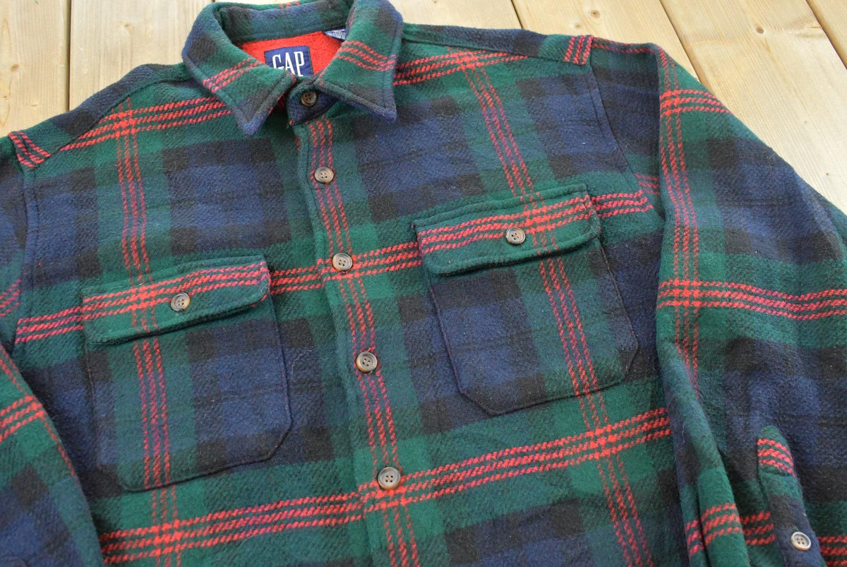 Vintage 1980s GAP Wool Blend Plaid Flannel Button Up Shirt Mens L from propervintagecanada