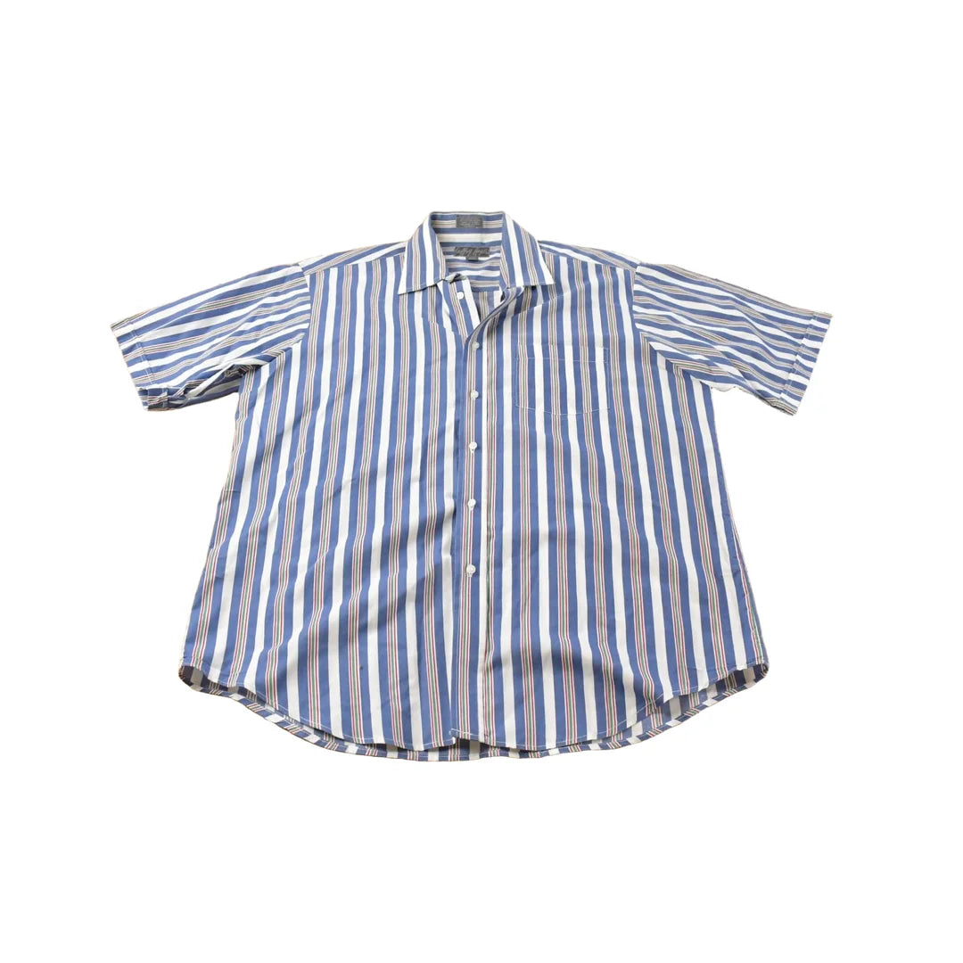 Vintage 1980s Geoffrey Hayes Striped Button Up Shirt Men's Large from propervintagecanada