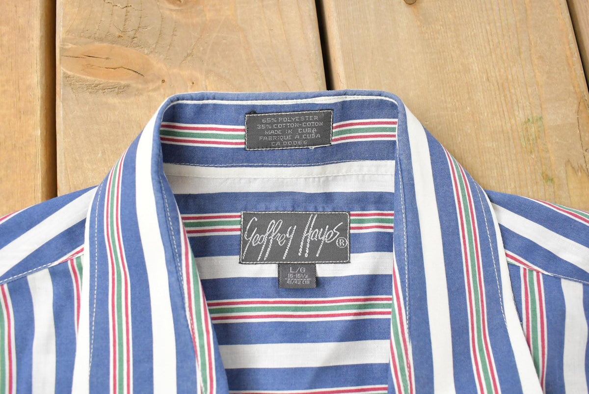 Vintage 1980s Geoffrey Hayes Striped Button Up Shirt Men's Large from propervintagecanada
