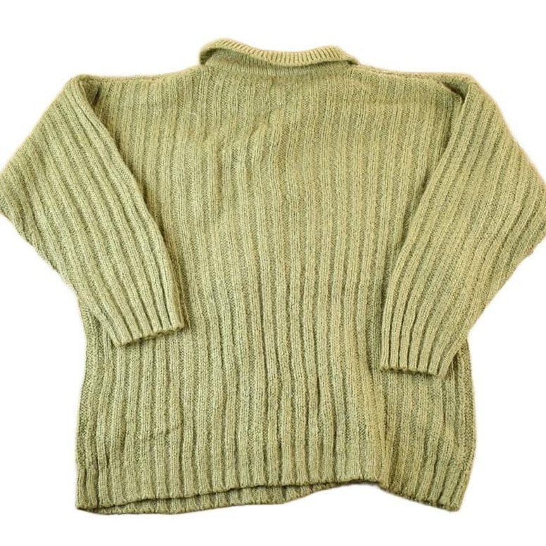 Vintage 1980s Graffiti Olive Cable Knit Quarter Button Collared Sweater Womens L from propervintagecanada