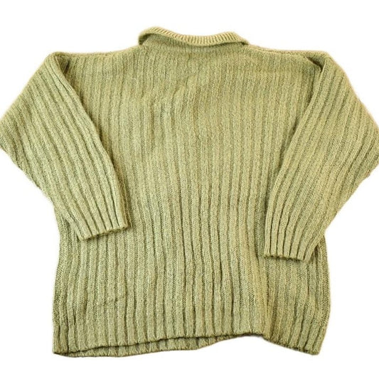 Vintage 1980s Graffiti Olive Cable Knit Quarter Button Collared Sweater Womens L from propervintagecanada